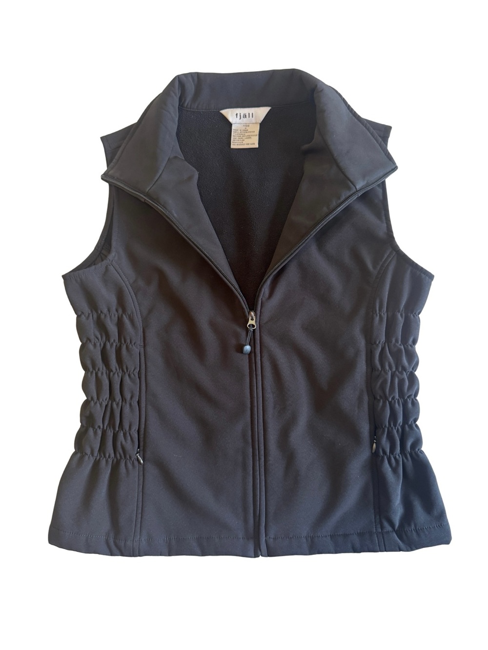 Fjäll Women’s Softshell Vest Size M Black Full Zip Fleece Lined Ruched Sides